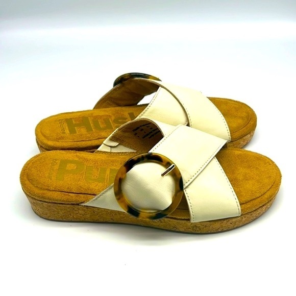 Hush Puppies - June White Leather  And Tan Comfortable Slide On Sandals Size 7 - Picture 1 of 14